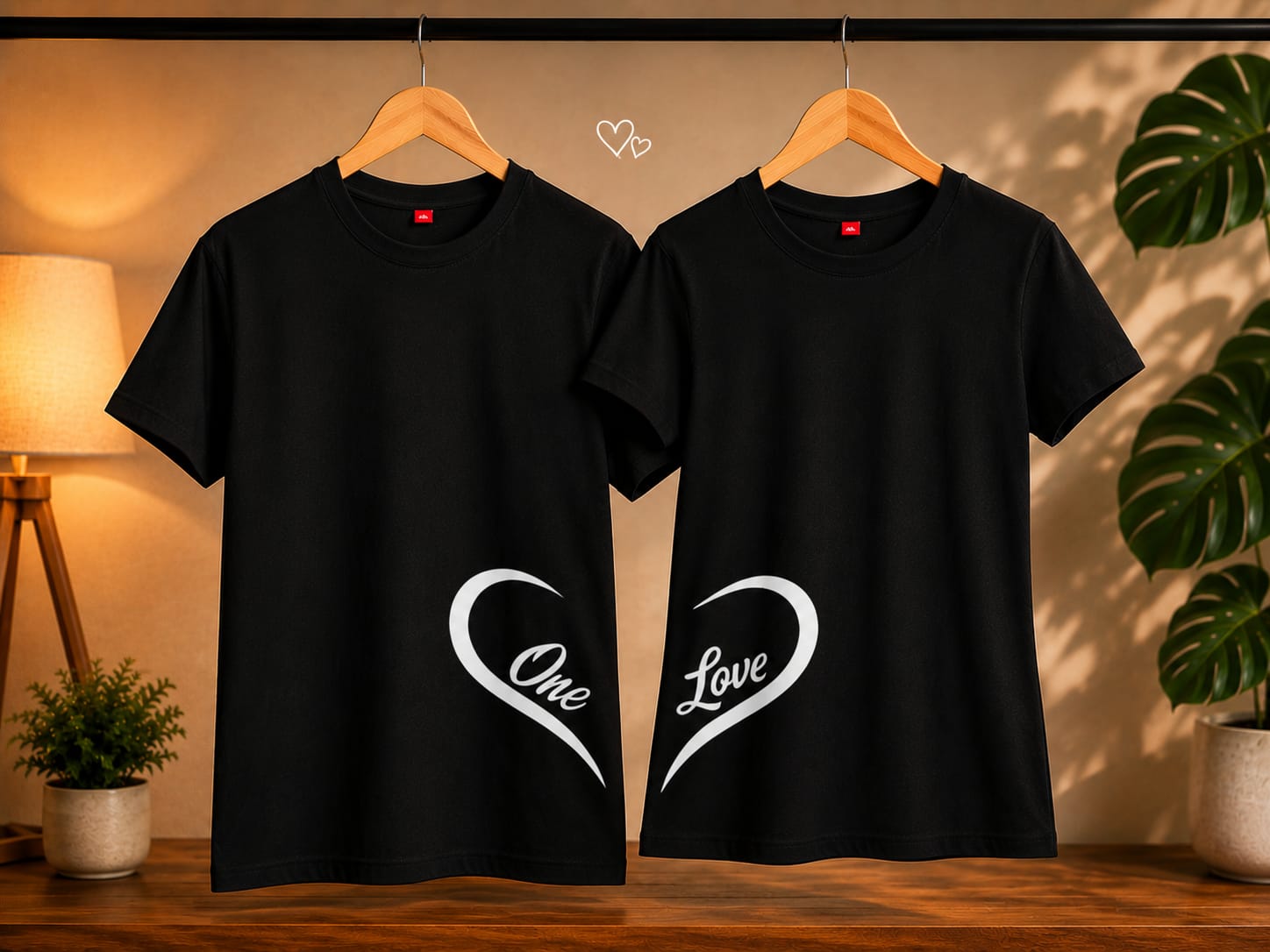 Couple Printed Matching T-Shirt for Men & Women | One Love Graphic Cotton T-Shirt | Unisex Half Sleeve Tee
