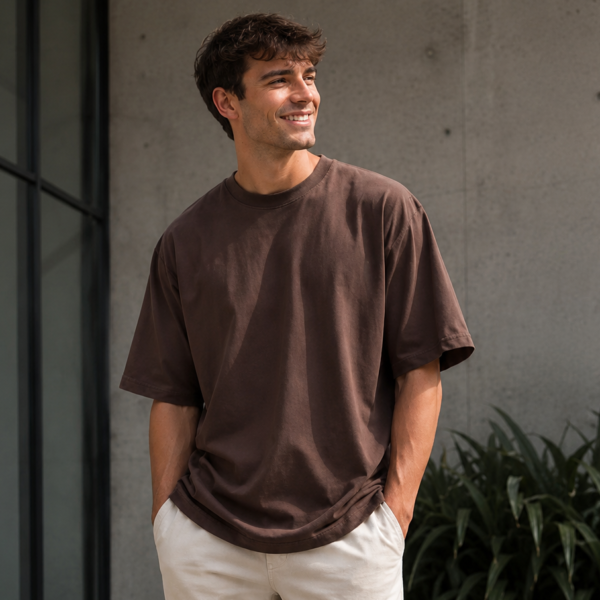 Brown Oversized Plain T-Shirt for Men & Women | Cotton Oversize Half Sleeve Tee