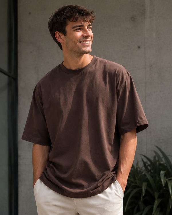 Brown Oversized Plain T-Shirt for Men & Women | Cotton Oversize Half Sleeve Tee