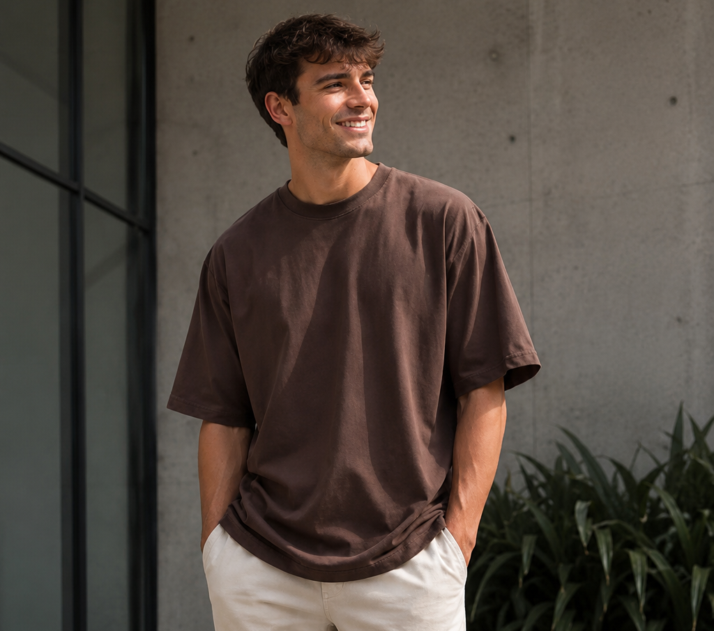 Brown Oversized Plain T-Shirt for Men & Women | Cotton Oversize Half Sleeve Tee
