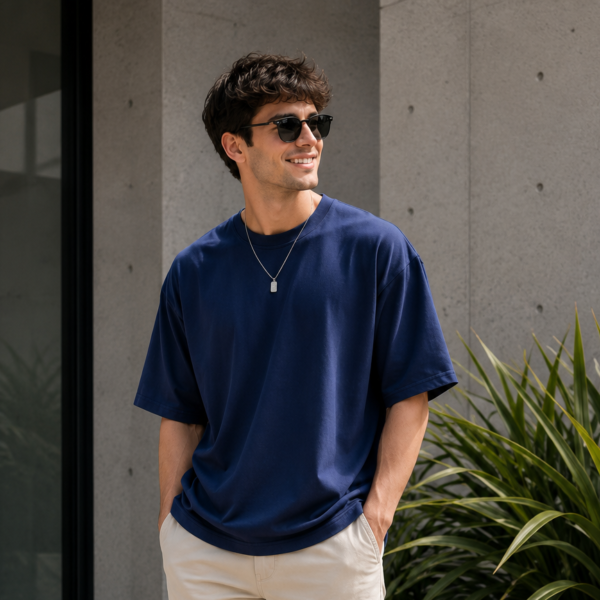 Navy Blue Oversized Plain T-Shirt for Men & Women | Cotton Oversize Half Sleeve Tee