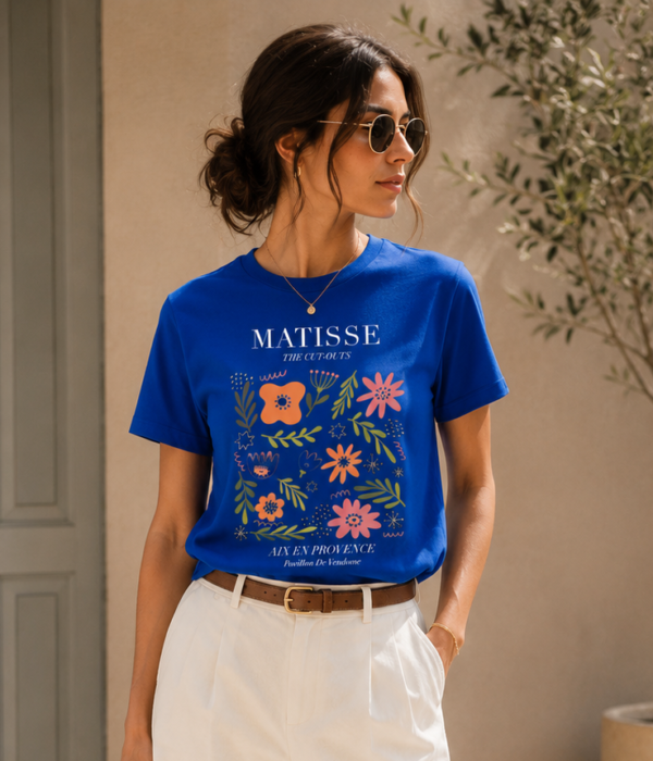 Blue Floral Printed T-Shirt for Women