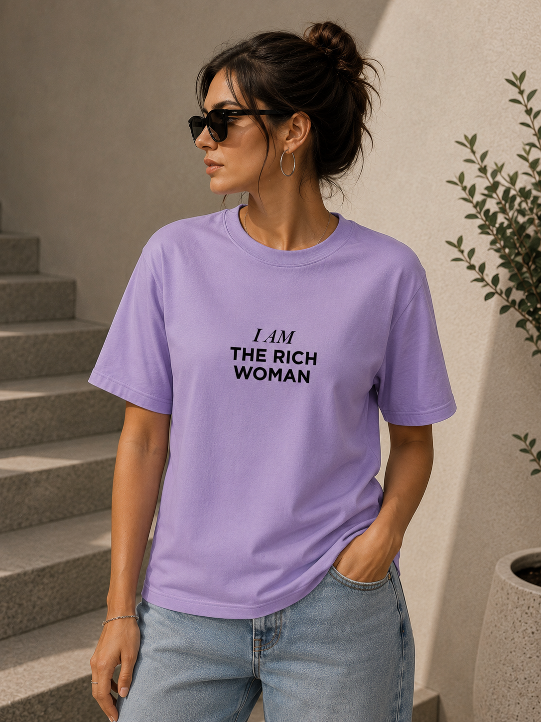 Premium Motivational T-Shirt for Women | Rich Woman Graphic Cotton Tee