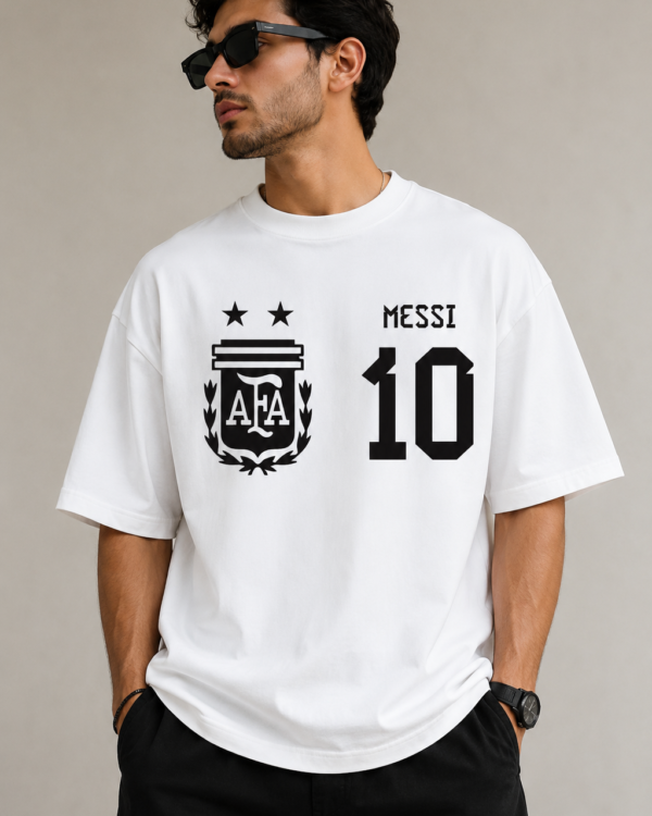 Messi 10 Oversized T-Shirt for Men | White Football Graphic Printed Cotton Tee