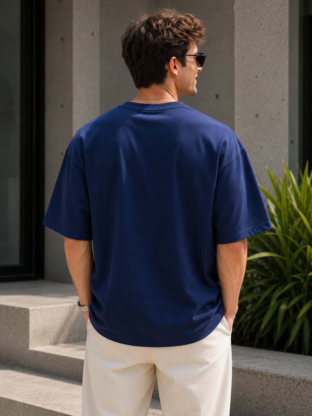 Navy Blue Oversized Plain T-Shirt for Men & Women | Cotton Oversize Half Sleeve Tee