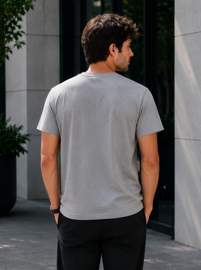 Grey Plain T-Shirt for Men | Round Neck Half Sleeve T-Shirt | Cotton