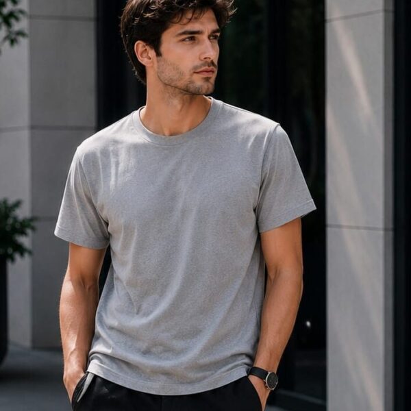 Grey Plain T-Shirt for Men | Round Neck Half Sleeve T-Shirt | Cotton
