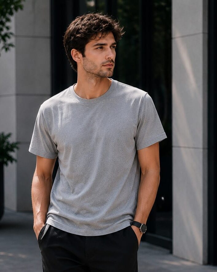 Grey Plain T-Shirt for Men | Round Neck Half Sleeve T-Shirt | Cotton