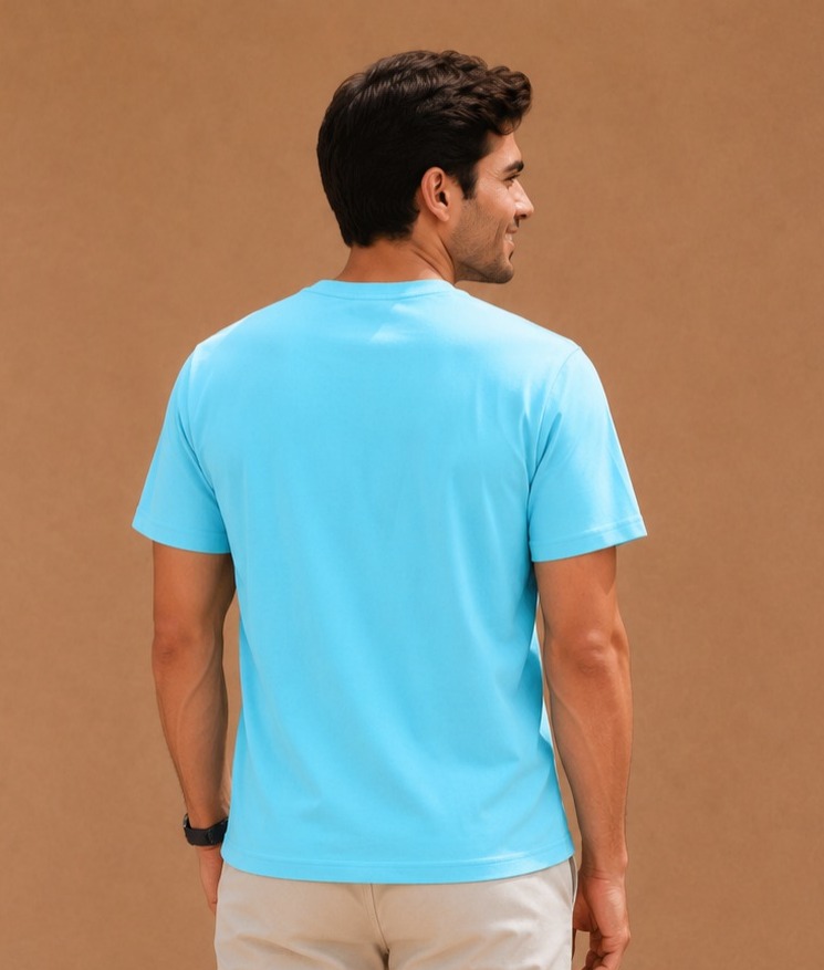 Sky Blue Plain T-Shirt for Men | Cotton Round Neck Half Sleeve T-Shirt