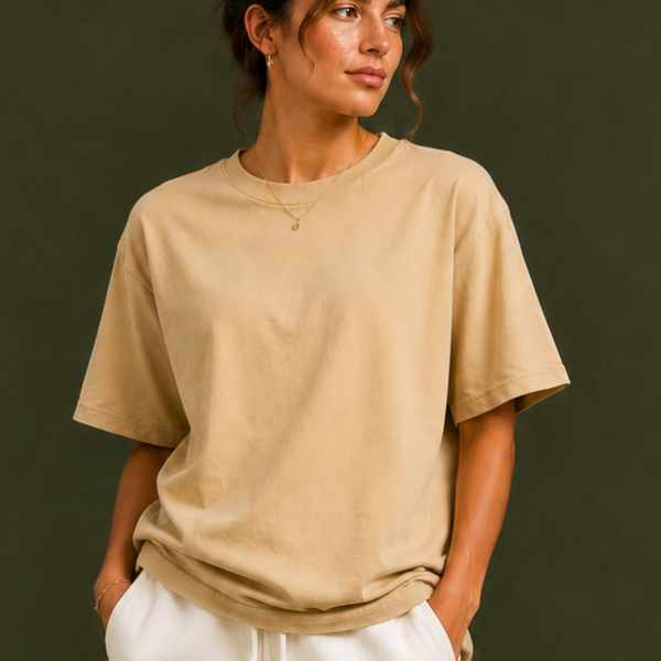 Beige Oversize Plain T-shirt | Custom Print Ready | Relaxed Fit