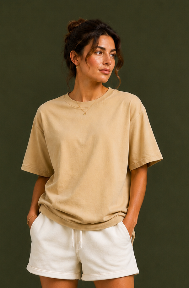 Premium Beige Oversized Unisex T-Shirt | 100% Cotton Round Neck Half Sleeve | Custom Print Ready | Relaxed Fit