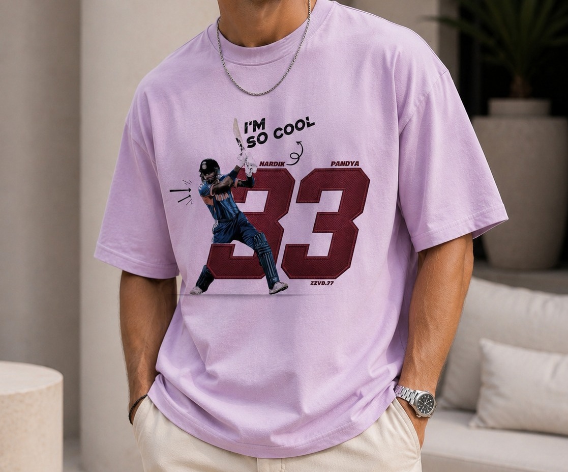 Hardik Pandya 33 Oversized T-Shirt for Men | Cricket Graphic Printed Cotton Tee