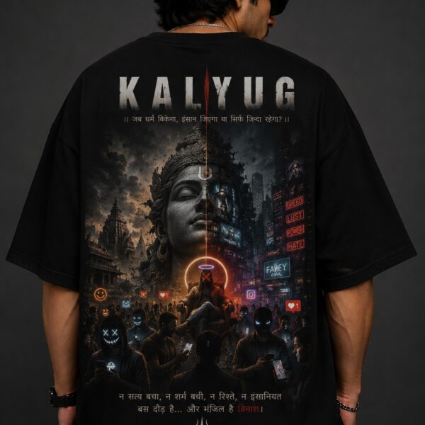 Kalyug Oversized T-Shirt for Men & Women | Mahadev Graphic Back Print Cotton Oversize Tee |
