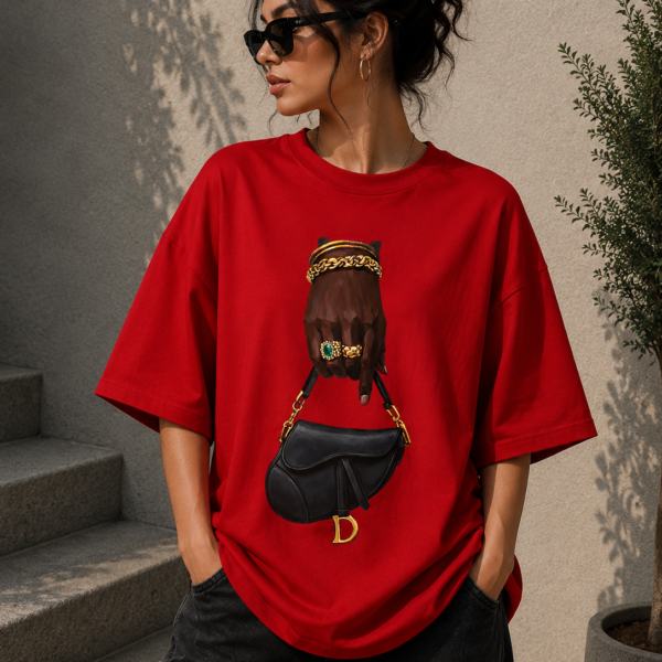 Fashion Graphic Oversized T-Shirt | Luxury Handbag Print Cotton Tee