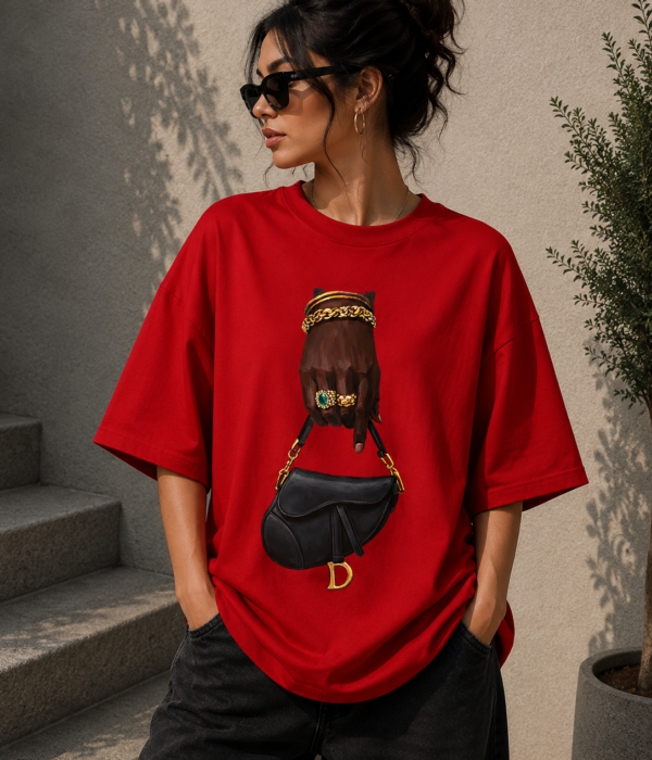 Fashion Graphic Oversized T-Shirt | Luxury Handbag Print Cotton Tee