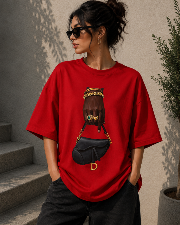 Fashion Graphic Oversized T-Shirt | Luxury Handbag Print Cotton Tee