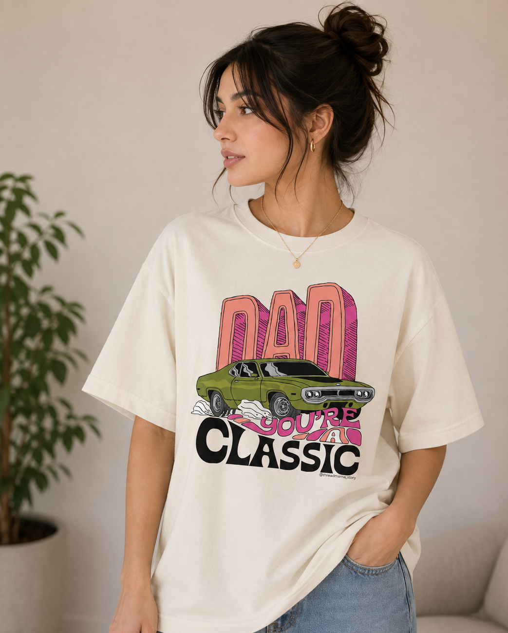 Car Graphic Oversized T-Shirt | Dad You're A Classic Vintage Cotton Tee