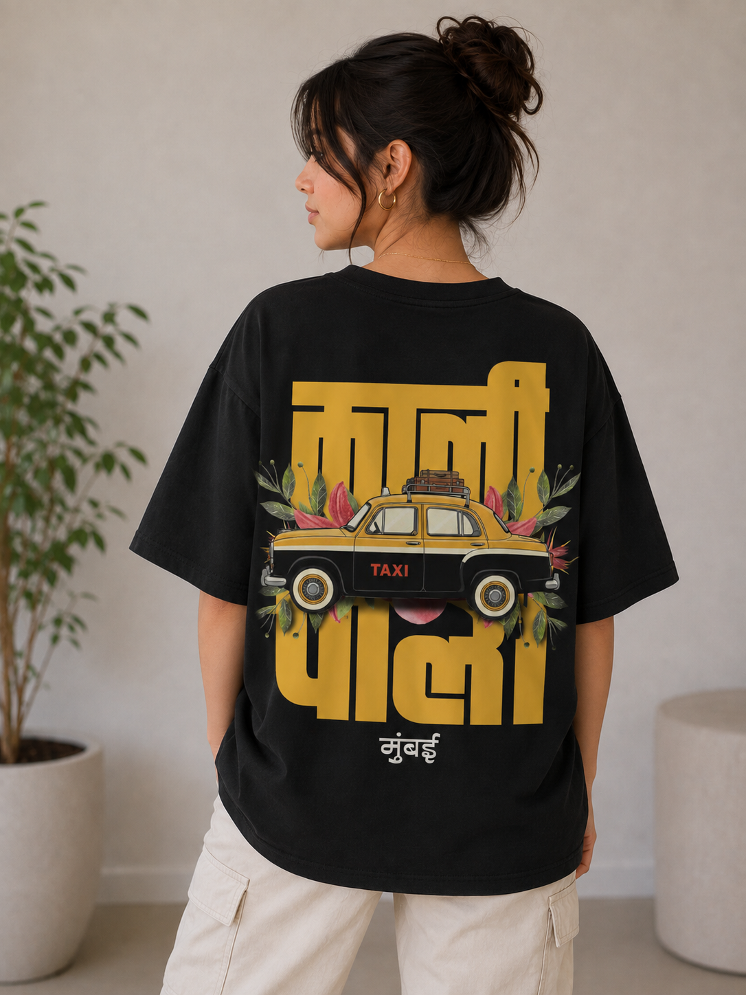 Taxi Graphic Oversized T-Shirt | Mumbai Vintage Taxi Cotton Tee