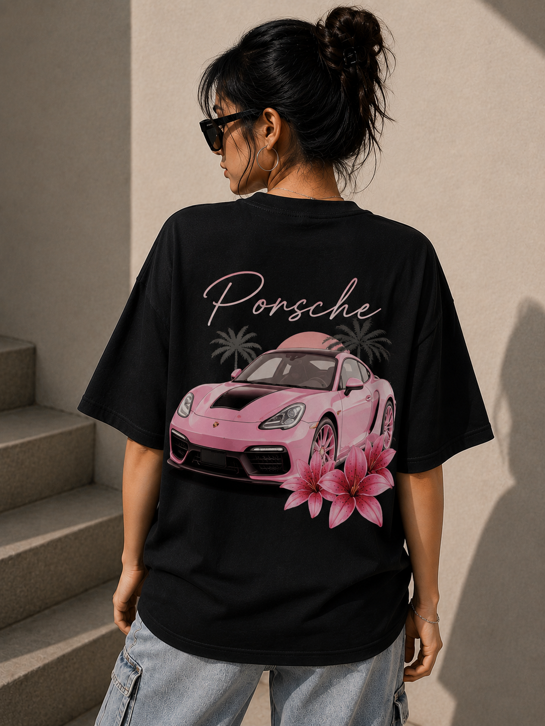 Oversized Graphic T Shirt for Women Pink Aesthetic Printed Cotton Tee