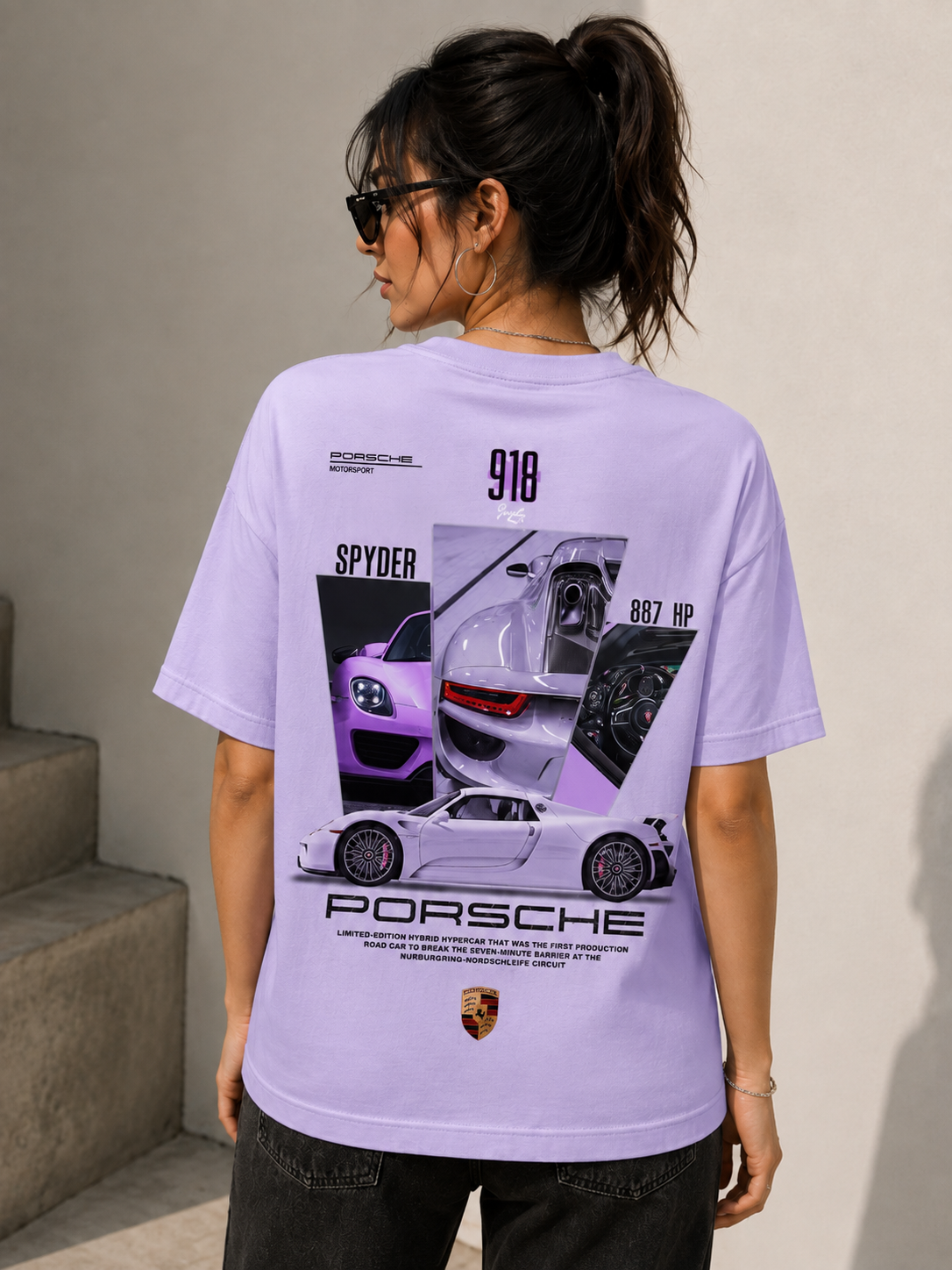 Car Graphic Oversized T-Shirt | Pink Sports Car Cotton Tee