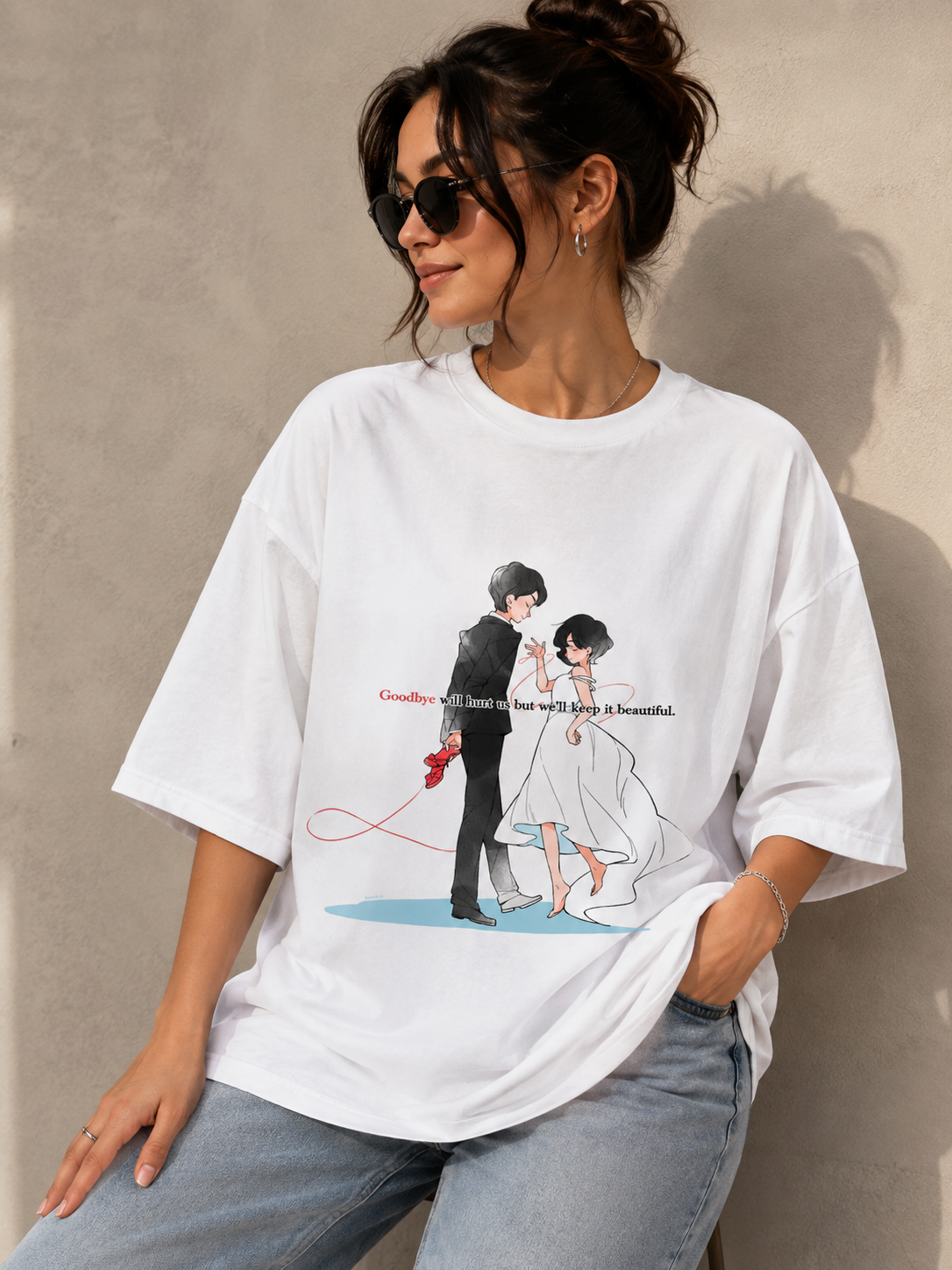 Korean Couple Graphic Oversized T-Shirt for Women
