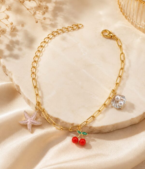 Anti Tarnish Bracelet for Women – Pearl, Cherry & Starfish Design