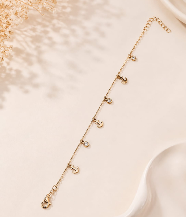 Anti Tarnish Anchor Bracelet with Crystal Charms