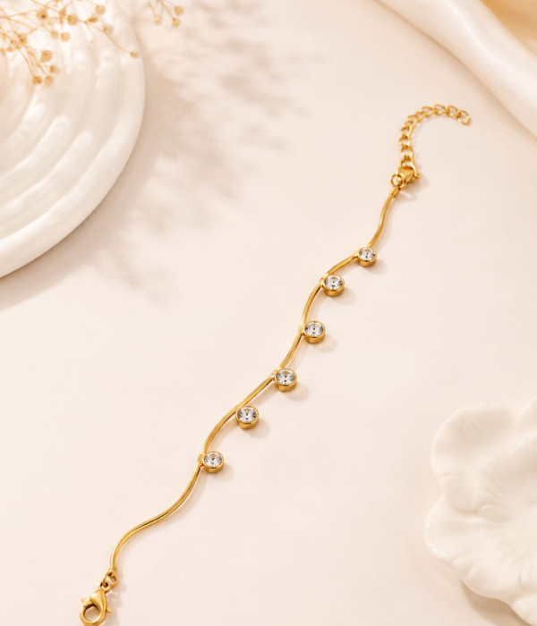 Anti Tarnish Gold Bracelet with Crystal Charms