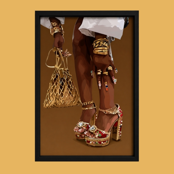 A3 Women Fashion Wall Art Frame – Luxury Heels & Handbag Poster