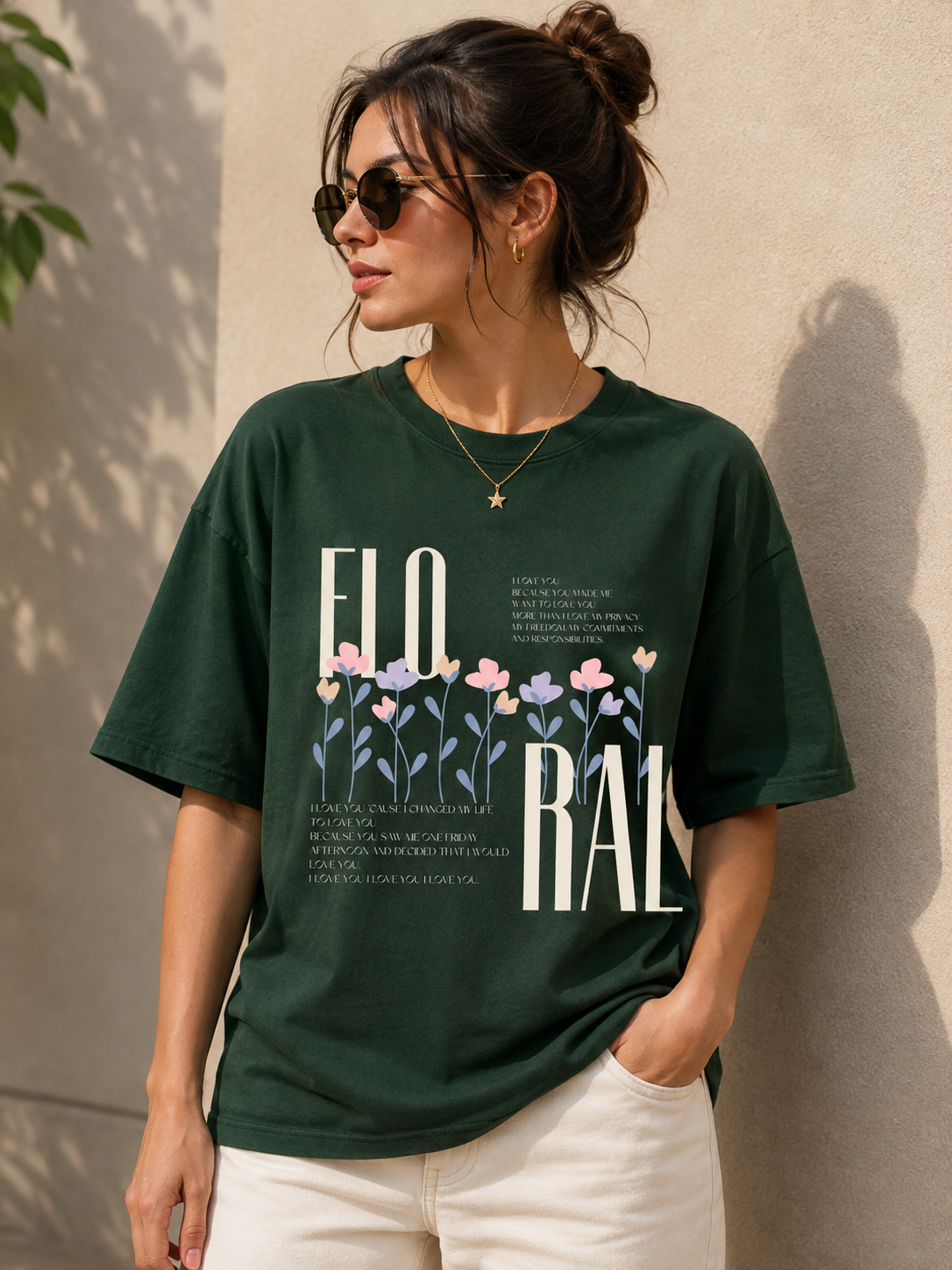 Floral Graphic Oversized T-Shirt for Women