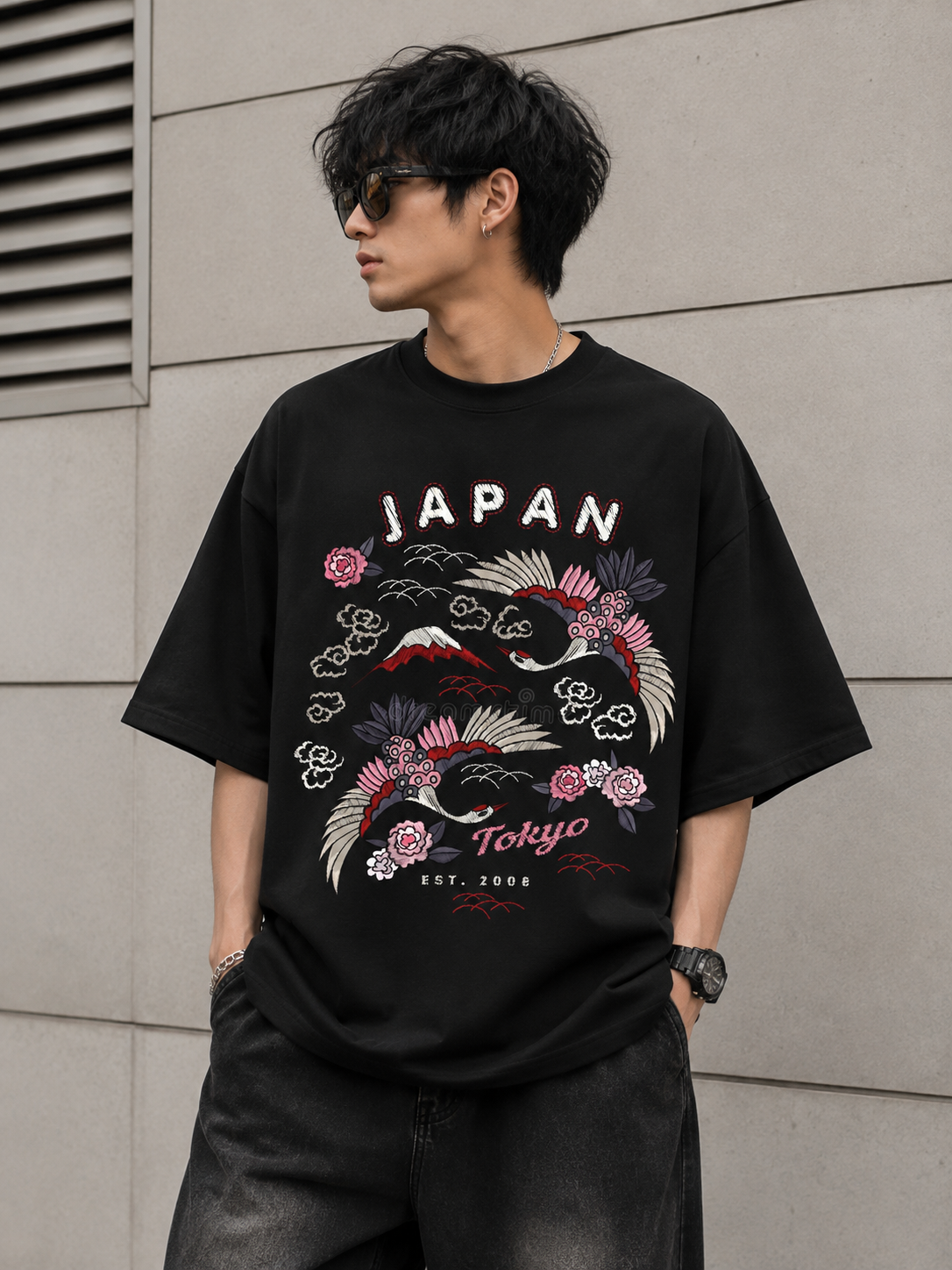 Japan Graphic Oversized T-Shirt for Men | Tokyo Anime Printed Cotton Tee