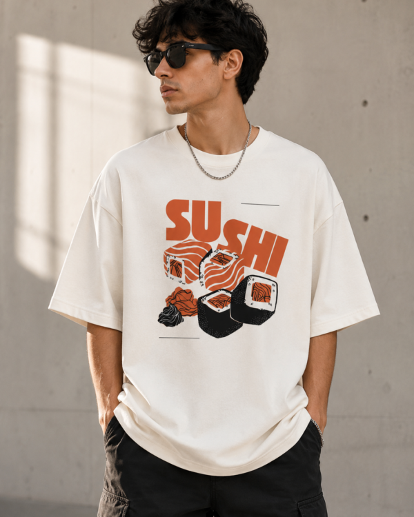 Sushi Graphic Oversized T-Shirt for Men | Casual Cotton Printed Tee
