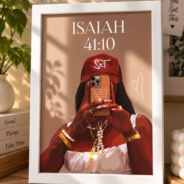 A4 Aesthetic Girl Wall Art Frame – Isaiah 41:10 Inspirational Poster