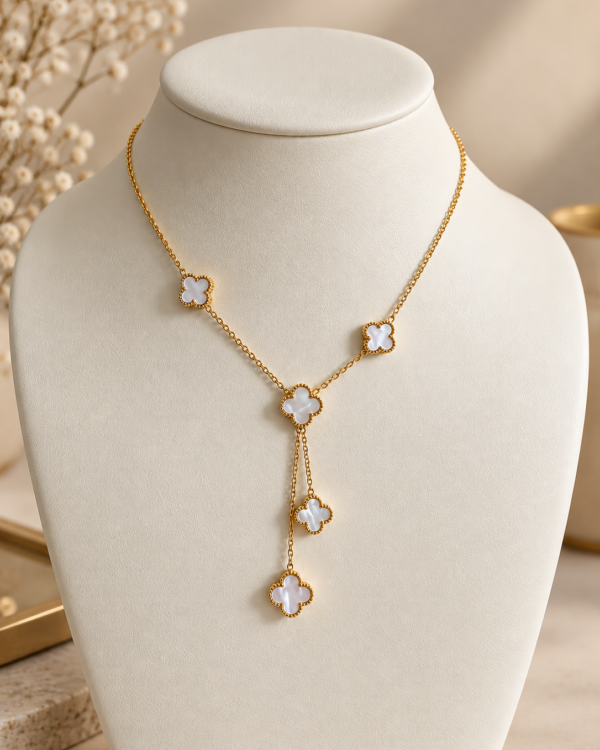 Anti Tarnish White Clover Necklace for Women – Gold Finish Layered Necklace