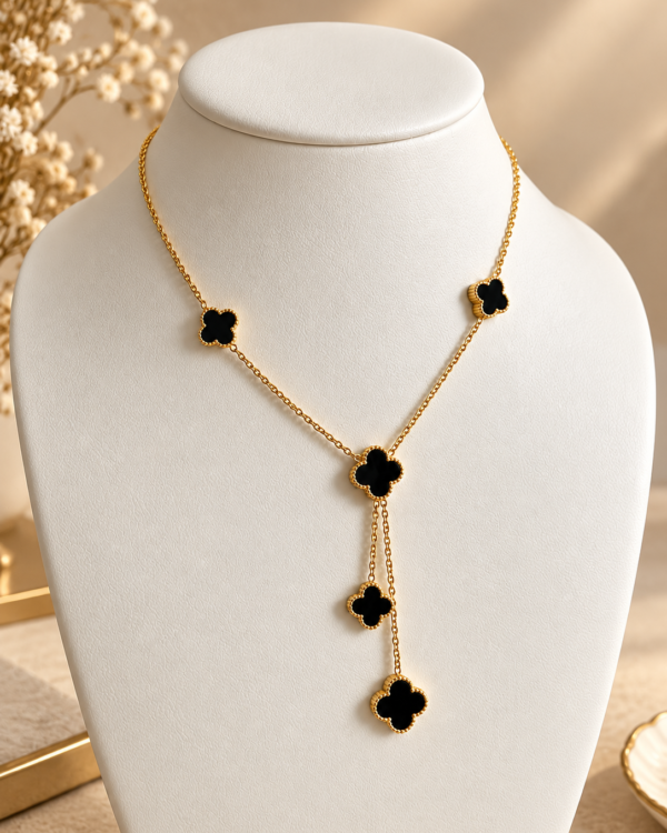 Anti Tarnish Black Clover Necklace for Women – Gold Finish Layered Necklace