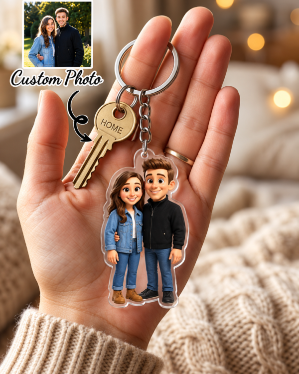 Personalized Couple Photo Acrylic Keychain – Custom Photo Keyring Gift