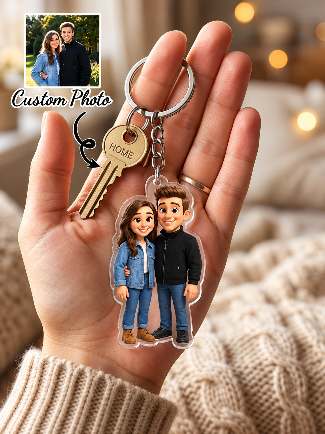 Personalized Couple Photo Acrylic Keychain – Custom Photo Keyring Gift