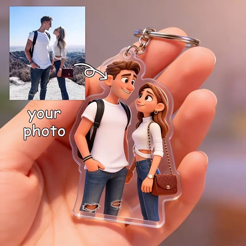 Personalized Couple Photo Acrylic Keychain – Custom Couple Keyring Gift
