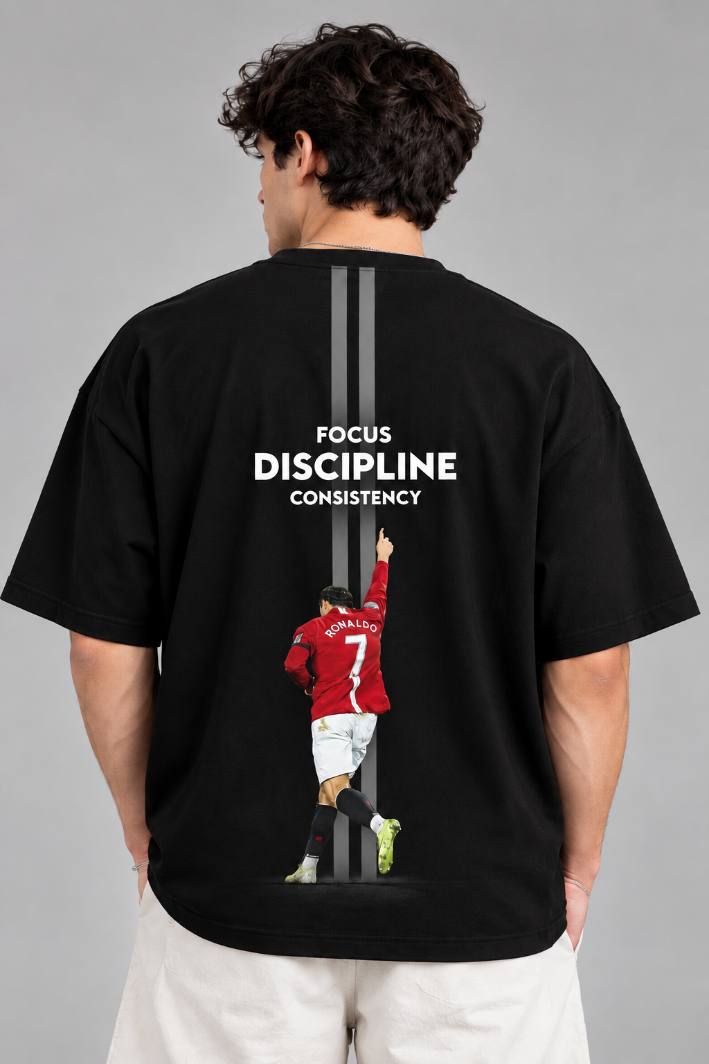 Men's Black Oversized T Shirt | Focus Discipline Consistency Printed T-Shirt