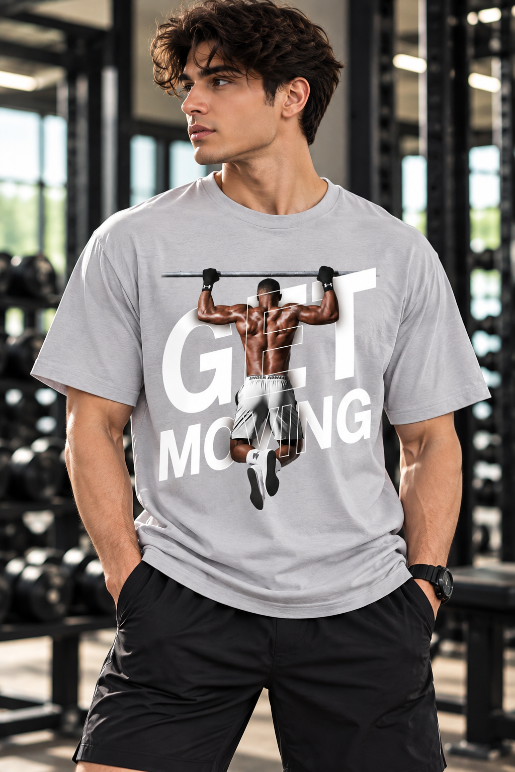 Men's Gym T Shirt | Get Moving Printed Workout T-Shirt