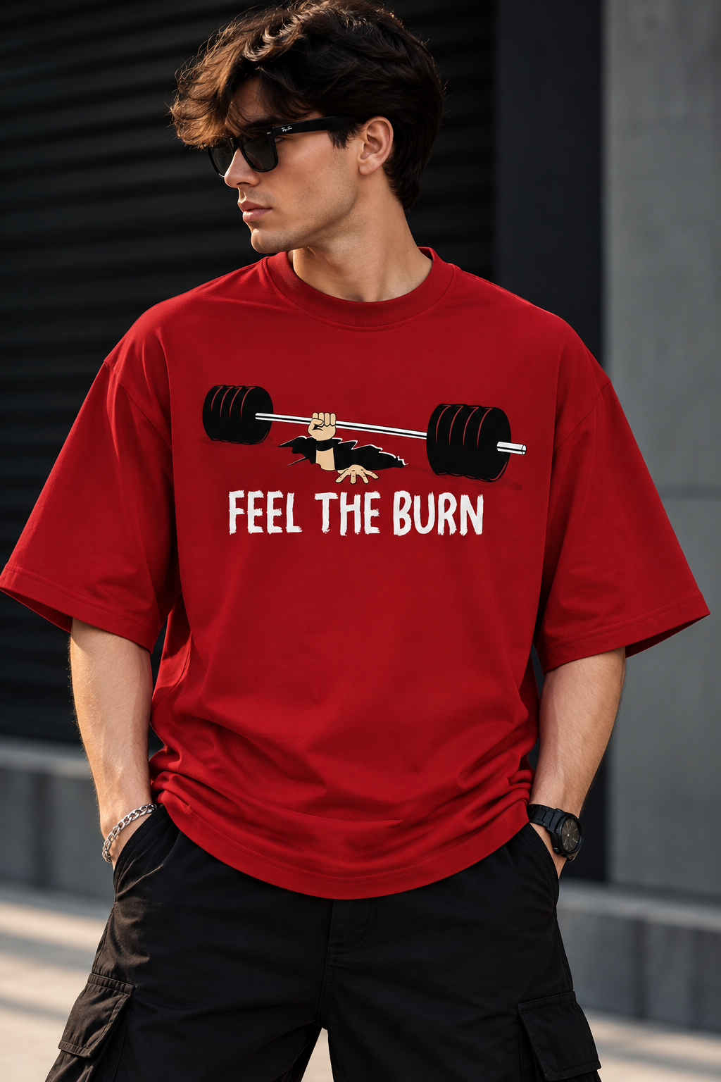 Men's Gym T Shirt | Feel The Burn Printed Workout T-Shirt