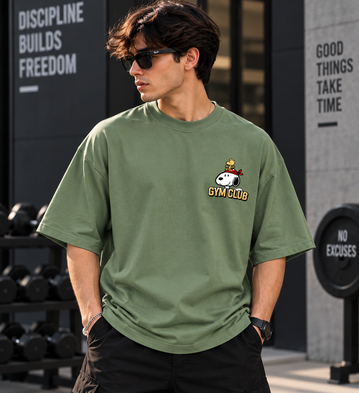 Men's Gym T Shirt | Snoopy Gym Club Printed T-Shirt