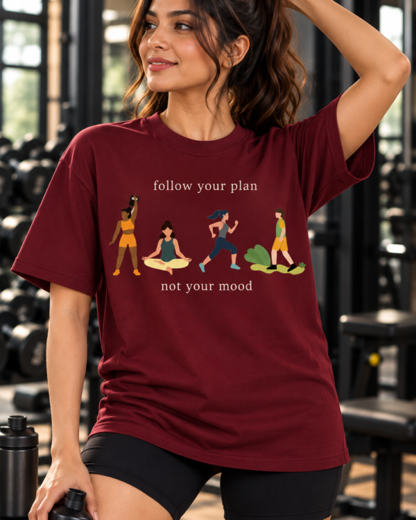 Women’s Maroon Gym T-Shirt – Follow Your Plan Fitness Printed T-Shirt