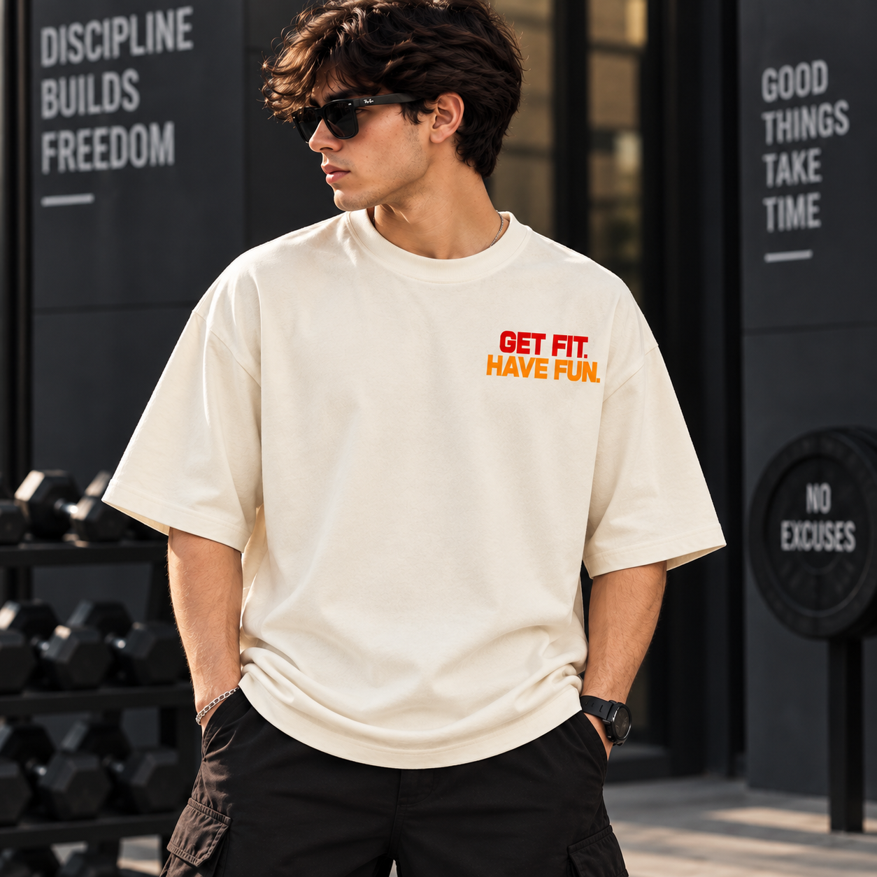 Men's Gym T Shirt | Get Fit Have Fun Printed T-Shirt