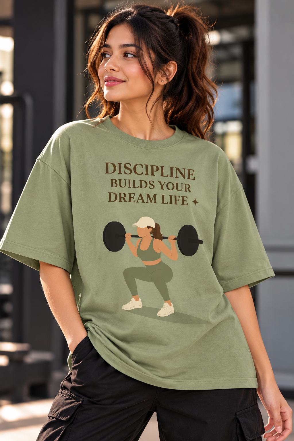 Women’s Green Gym T-Shirt – Discipline Builds Your Dream Life Fitness Printed T-Shirt