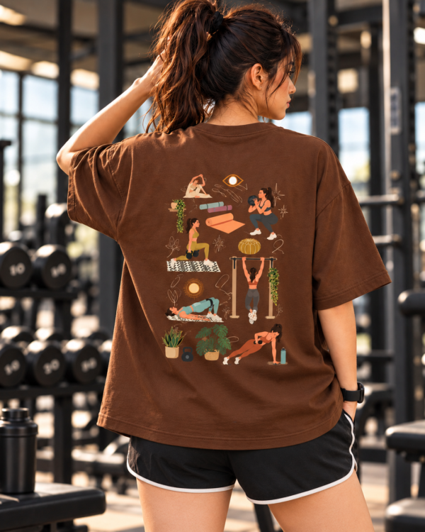 Women’s Brown Gym T-Shirt – Fitness Workout Printed Oversized T-Shirt