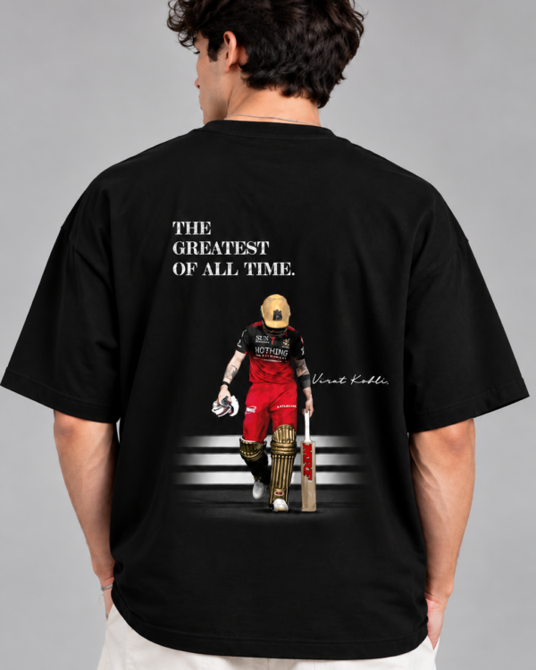 Men’s Black Oversized T Shirt | Virat Kohli The Greatest of All Time Printed T-Shirt