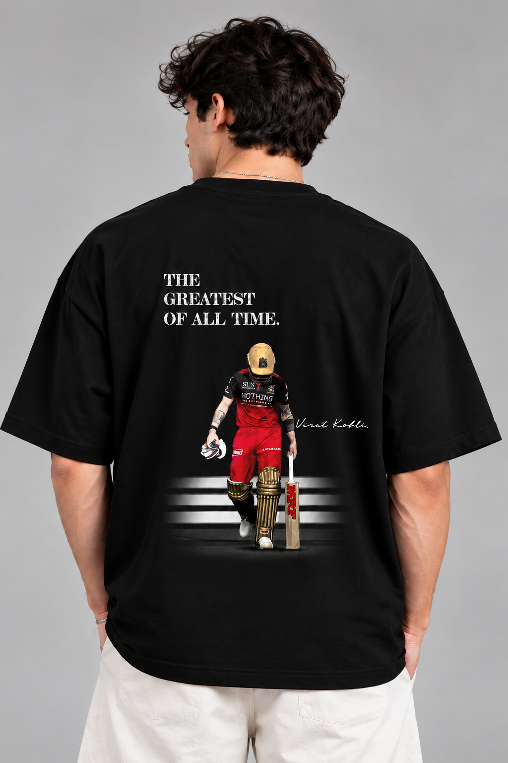 Men's Black Oversized T Shirt | Virat Kohli The Greatest of All Time Printed T-Shirt