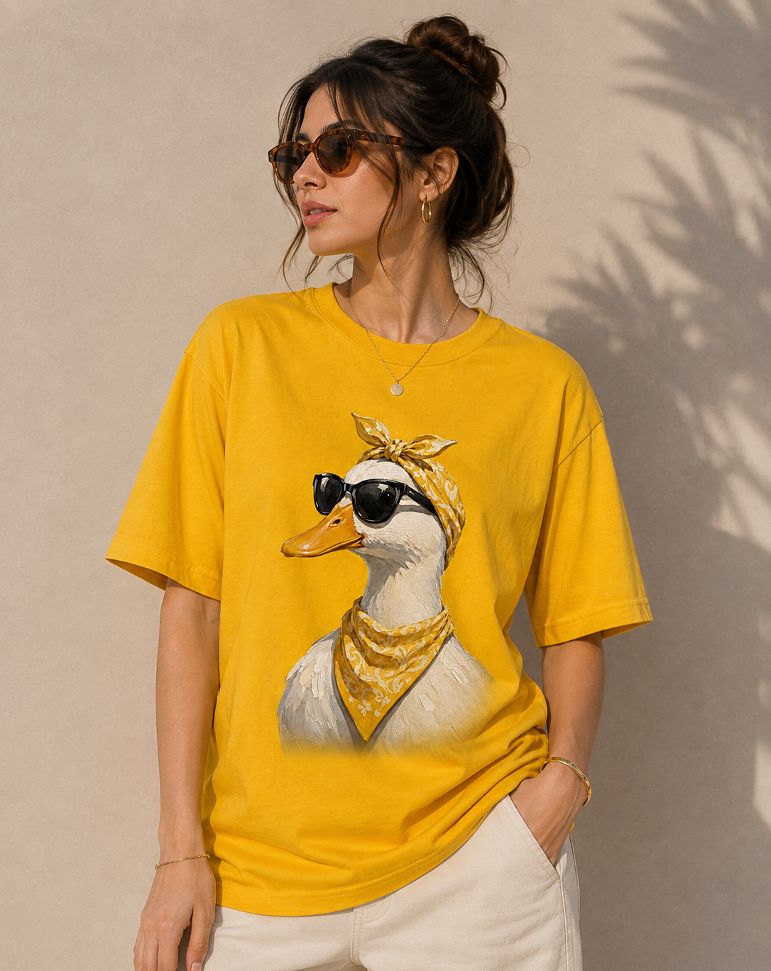 Stylish Regular Fit T-Shirt for Women – Duck Graphic Print Tee