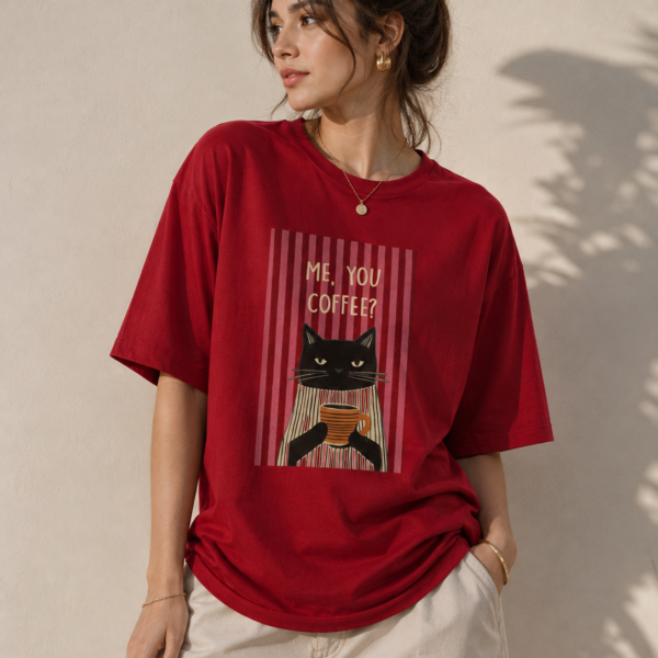 Stylish Regular Fit T-Shirt for Women – Cat Coffee Graphic Tee